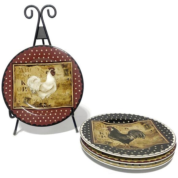 Sakura Retro Rooster Dessert/Salad Plates 8 Inches Set of Four - Picture 2 of 8